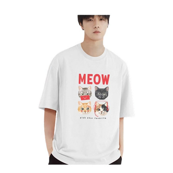 DELON เสื้อยืด ทรงโอเวอร์ไซซ์ ลาย MEOW รุ่น AT53155