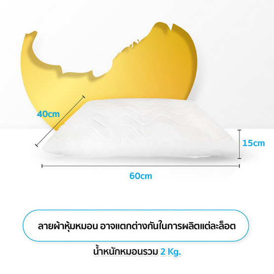 Hot Deal Furniture หมอนยางพาราเพื่อสุขภาพ ยางอบฆ่าเชื้อ แท้100% แบบปั่น ใบใหญ่ 60x40cm.