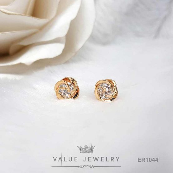 ValueJewelry ต่างหูแป้น ประดับคริสตัลแท้ เม็ดกลม ล้อมลายสาน ขนาดเล็ก ER1044