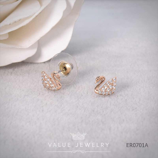 ValueJewelry ต่างหูแป้น ฝังคริสตัลละเอียด ลายหงส์ Swan ขนาดเล็ก ER0701