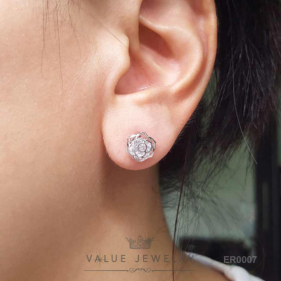 ValueJewelry ต่างหูแป้น ลายกุหลาบ Rose Camellia เครื่องประดับ ER0007 ValueJewelry