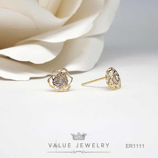 ValueJewelry ต่างหูแป้น ลายกุหลาบ Rose Camellia เครื่องประดับ ER1111 ValueJewelry