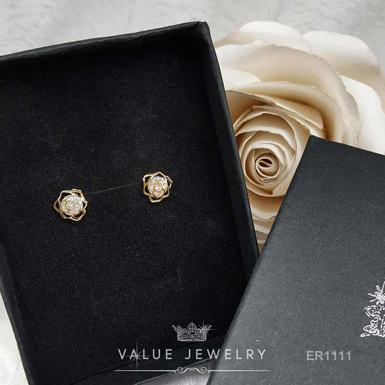 ValueJewelry ต่างหูแป้น ลายกุหลาบ Rose Camellia เครื่องประดับ ER1111 ValueJewelry