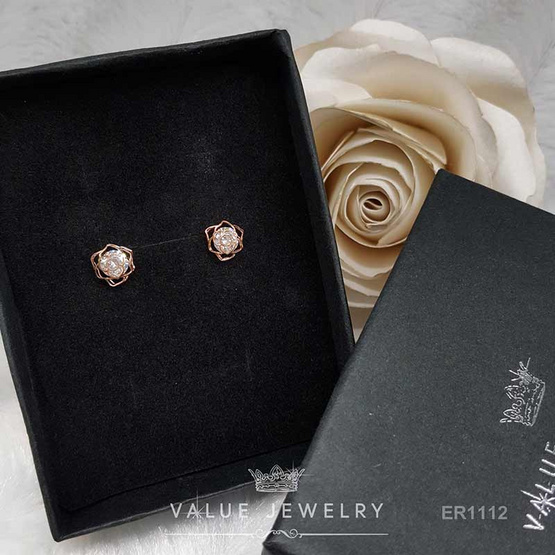 ValueJewelry ต่างหูแป้น ลายกุหลาบ Rose Camellia เครื่องประดับ ER1112 ValueJewelry