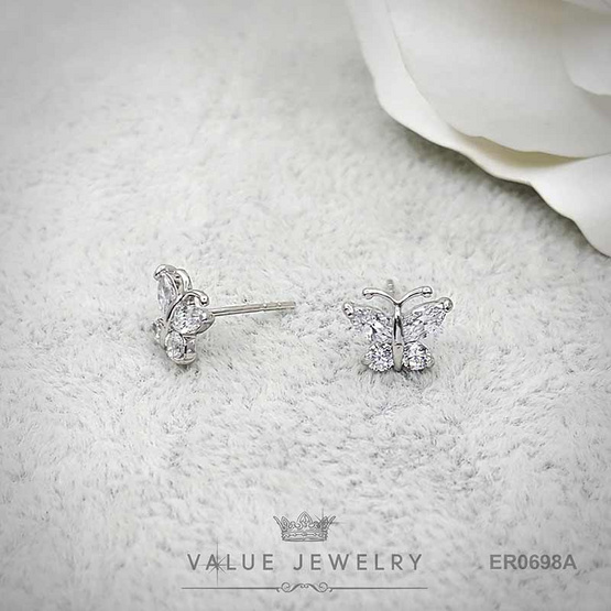 ValueJewelry ต่างหูแป้น ประดับคริสตัล ลายผีเสื้อขนาดเล็ก ER0698