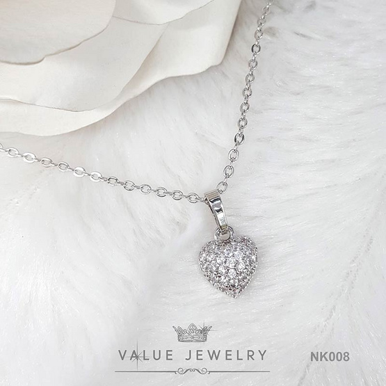 ValueJewelry สร้อยคอพร้อมจี้ ฝังคริสตัลแท้ ลายหัวใจ ขนาดพอเหมาะ  NK008