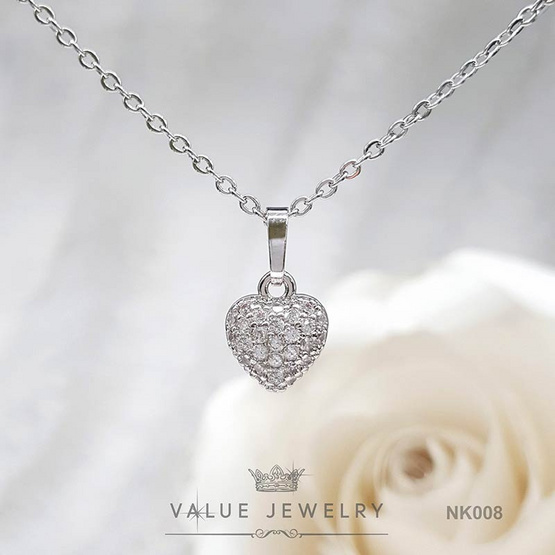 ValueJewelry สร้อยคอพร้อมจี้ ฝังคริสตัลแท้ ลายหัวใจ ขนาดพอเหมาะ  NK008