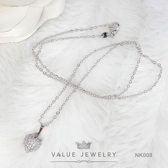 ValueJewelry สร้อยคอพร้อมจี้ ฝังคริสตัลแท้ ลายหัวใจ ขนาดพอเหมาะ  NK008