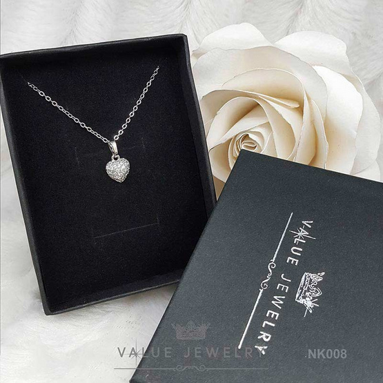 ValueJewelry สร้อยคอพร้อมจี้ ฝังคริสตัลแท้ ลายหัวใจ ขนาดพอเหมาะ  NK008