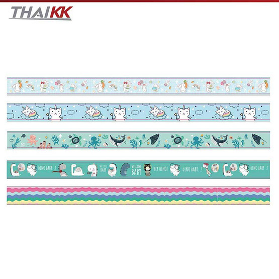 ThaiKK Masking Tape เทปวาชิ มาสคิวส์ เบเบี้บูล คละลาย 15mmx5m (แพ็ก 5 กล่อง)