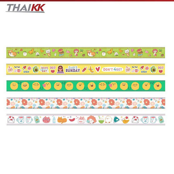 ThaiKK Masking Tape เทปวาชิ มาสคิวส์ ฮอลิเดย์กรีน คละลาย 15mmx5m (แพ็ก 5 กล่อง)