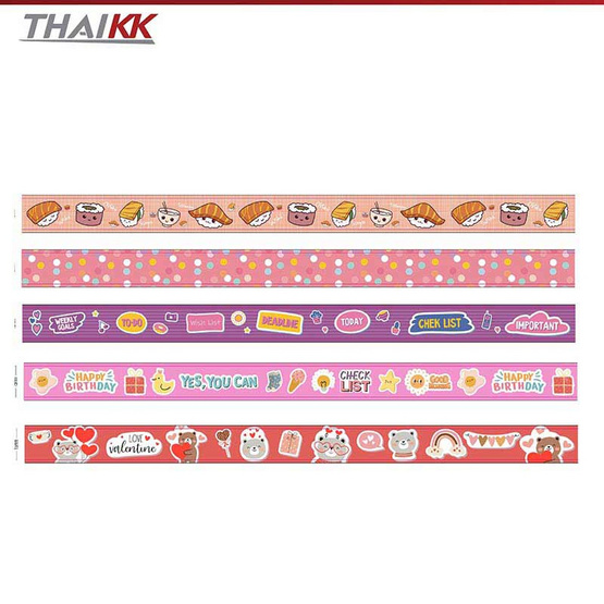 ThaiKK Masking Tape เทปวาชิ มาสคิวส์ แซลมอนมู้ด คละลาย 15mmx5m (แพ็ก 5 กล่อง)