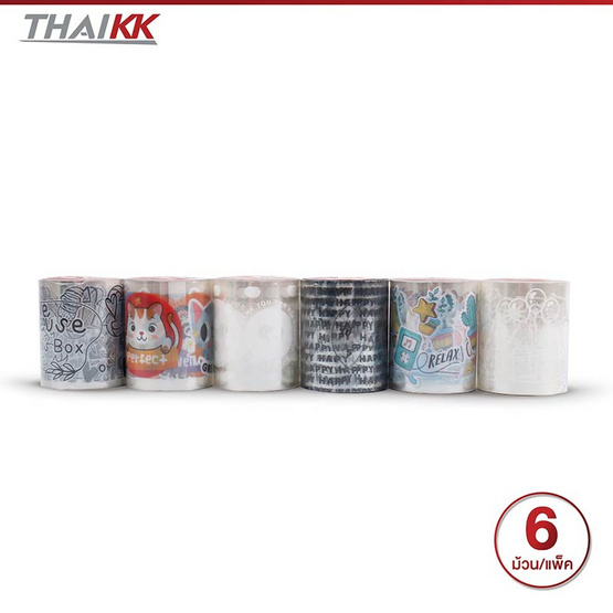 ThaiKK เทปใสพิมพ์ลาย คละแบบ 48mmx2m (แพ็ก 6 ม้วน)