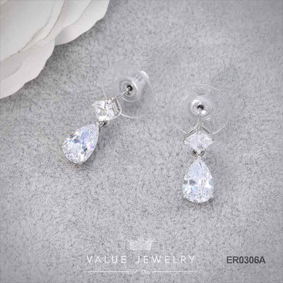 ValueJewelry ต่างหูแป้น ประดับติ้งคริสตัล ทรงหยดน้ำ ขนาดเล็ก ตุ้มหู เครื่องประดับ ER0306