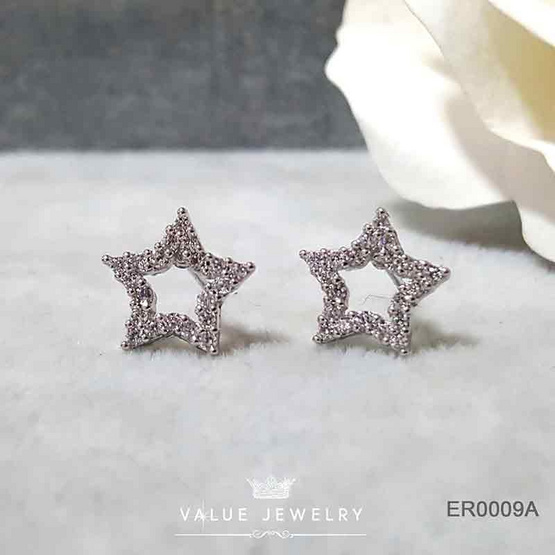 ValueJewelry ต่างหูแป้น ฝังคริสตัล ลายดาว Star ขนาดเล็ก เหมาะใส่ประจำ ตุ้มหู เครื่องประดับ ER0009