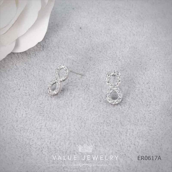 ValueJewelry ต่างหูแป้น ฝังคริสตัลแท้ ลายอินฟินิตี้ Infinity นำโชค ER0617