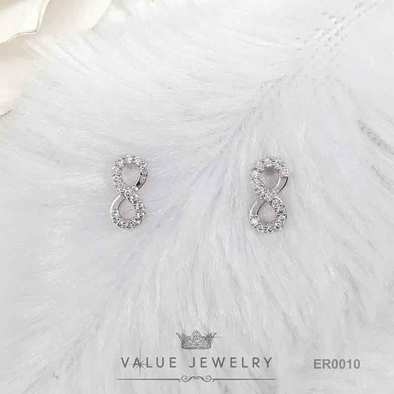 ValueJewelry ต่างหูแป้น ลายอินฟินิตี้ นำโชค Infinity ประดับคริสตัลแท้ ตุ้มหู เครื่องประดับ ER0010