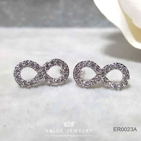 ValueJewelry ต่างหู แบบแป้น ลายอินฟินิตี้ Infinity ขนาดใหญ่ ฝังคริสตัลละเอียด ER0023