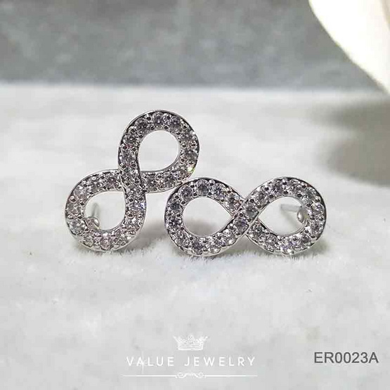 ValueJewelry ต่างหู แบบแป้น ลายอินฟินิตี้ Infinity ขนาดใหญ่ ฝังคริสตัลละเอียด ER0023