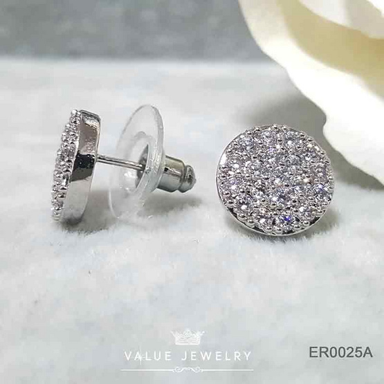 ValueJewelry ต่างหูแป้น ฝังคริสตัลแท้ ลายวงกลม ขนาดใหญ่  ER0025