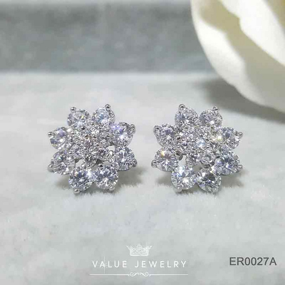 ValueJewelry ต่างหูแป้น ฝังคริสตัลแท้ล้อม2ชั้น ลายดอกพิกุล ขนาดใหญ่ ER0027 ValueJewelry ต่างหูแป้น ฝังคริสตัลแท้ล้อม2ชั้น ลายดอกพิกุล ขนาดใหญ่ ER0027