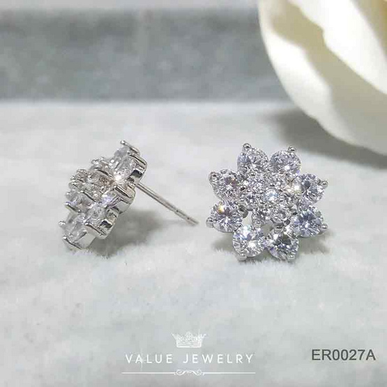ValueJewelry ต่างหูแป้น ฝังคริสตัลแท้ล้อม2ชั้น ลายดอกพิกุล ขนาดใหญ่ ER0027 ValueJewelry ต่างหูแป้น ฝังคริสตัลแท้ล้อม2ชั้น ลายดอกพิกุล ขนาดใหญ่ ER0027