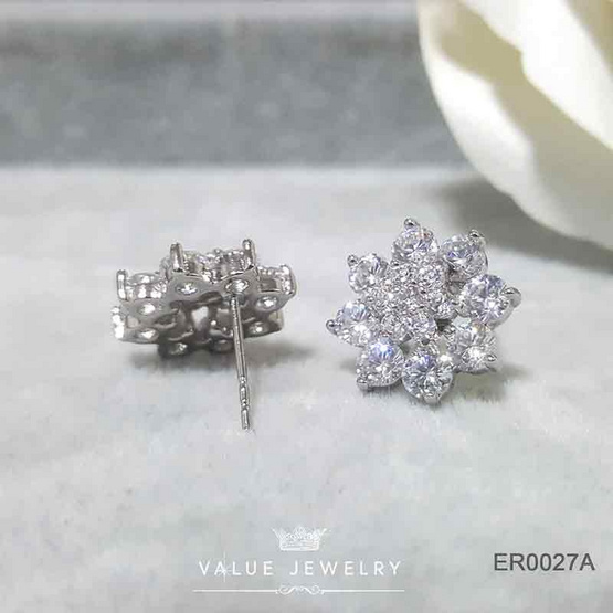 ValueJewelry ต่างหูแป้น ฝังคริสตัลแท้ล้อม2ชั้น ลายดอกพิกุล ขนาดใหญ่ ER0027 ValueJewelry ต่างหูแป้น ฝังคริสตัลแท้ล้อม2ชั้น ลายดอกพิกุล ขนาดใหญ่ ER0027