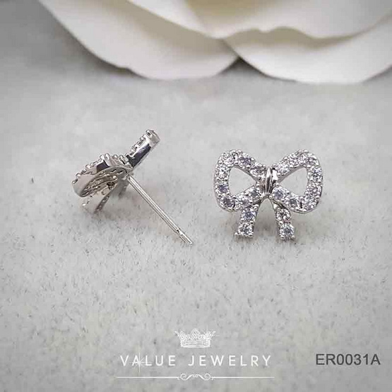 ValueJewelry ต่างหูแป้น ฝังคริสตัล ลายโบ ขนาดพอเหมาะ ER0031