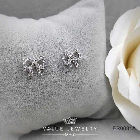 ValueJewelry ต่างหูแป้น ฝังคริสตัล ลายโบ ขนาดพอเหมาะ ER0031