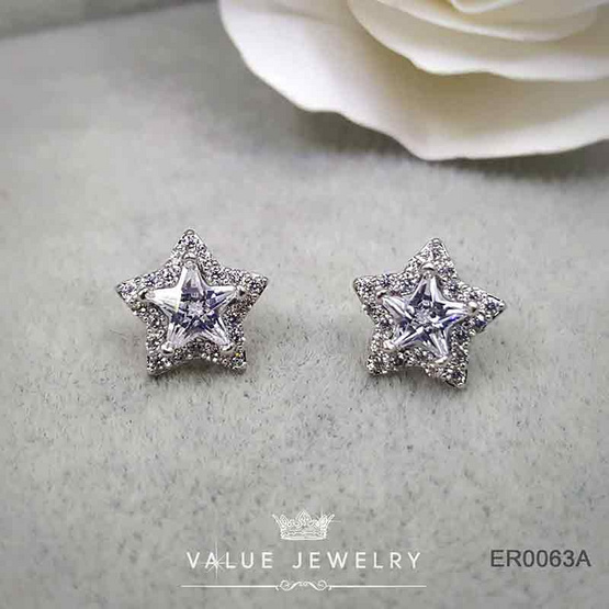 ValueJewelry ต่างหู แบบแป้น ฝังคริสตัลลายดาว ล้อมเพชรละเอียด ขนาดพอเหมาะ  ER0063