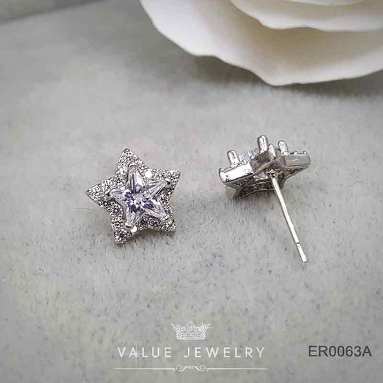 ValueJewelry ต่างหู แบบแป้น ฝังคริสตัลลายดาว ล้อมเพชรละเอียด ขนาดพอเหมาะ  ER0063