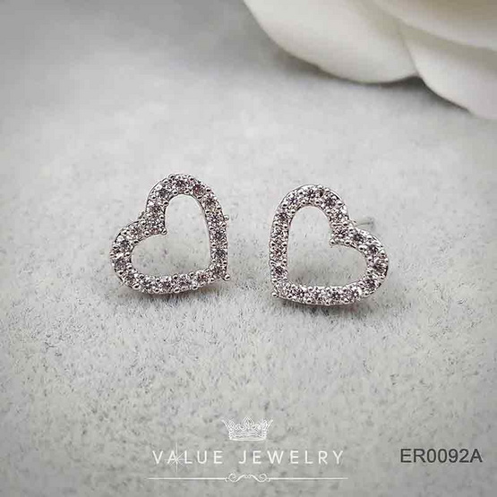 ValueJewelry ต่างหู แบบแป้น ฝังคริสตัล รูปหัวใจ ขนาดพอเหมาะ ใส่ได้ประจำ ER0092