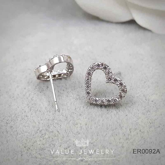 ValueJewelry ต่างหู แบบแป้น ฝังคริสตัล รูปหัวใจ ขนาดพอเหมาะ ใส่ได้ประจำ ER0092