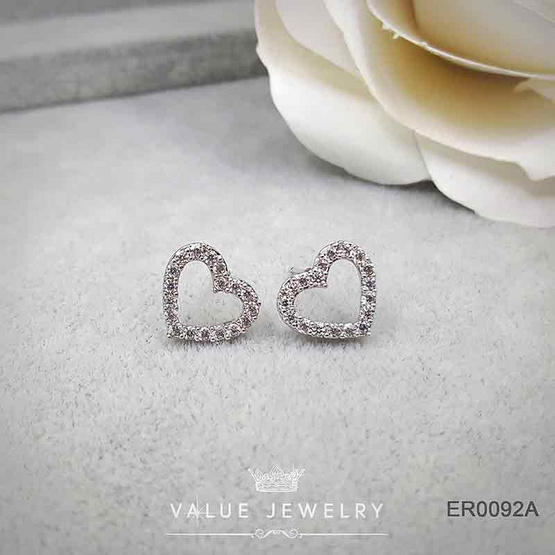 ValueJewelry ต่างหู แบบแป้น ฝังคริสตัล รูปหัวใจ ขนาดพอเหมาะ ใส่ได้ประจำ ER0092