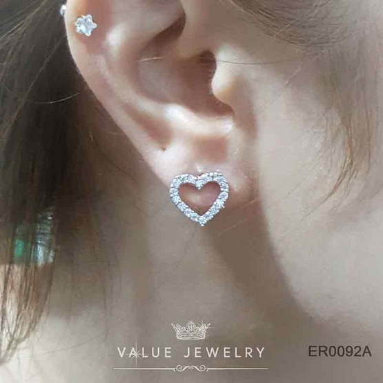 ValueJewelry ต่างหู แบบแป้น ฝังคริสตัล รูปหัวใจ ขนาดพอเหมาะ ใส่ได้ประจำ ER0092