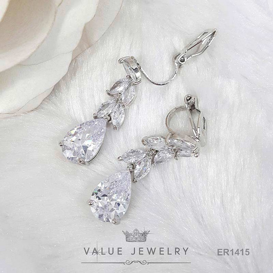 ValueJewelry ต่างหูแบบหนีบ ประดับคริสตัลทรงเพชรมาคี ติ้งเพชรหยดน้ำ