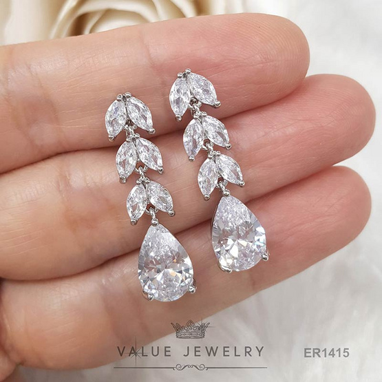 ValueJewelry ต่างหูแบบหนีบ ประดับคริสตัลทรงเพชรมาคี ติ้งเพชรหยดน้ำ