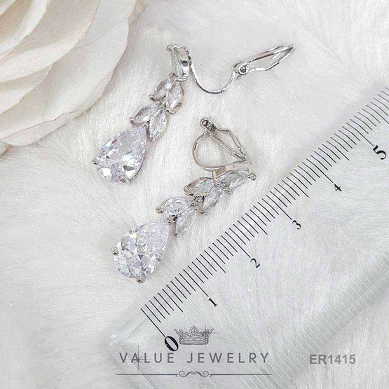 ValueJewelry ต่างหูแบบหนีบ ประดับคริสตัลทรงเพชรมาคี ติ้งเพชรหยดน้ำ