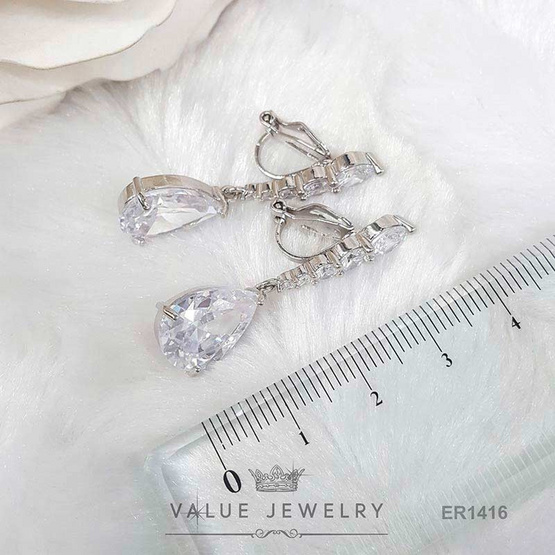 ValueJewelry ต่างหู แบบหนีบ ประดับคริสตัลแท้ ติ้งเพชรหยดน้ำ ขนาดใหญ่ ER1416