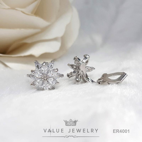 ValueJewelry ต่างหูแบบหนีบ ประดับคริสตัลทรงเพชรมาคี ลายดอกไม้  ขนาดพอเหมาะ  ER4001