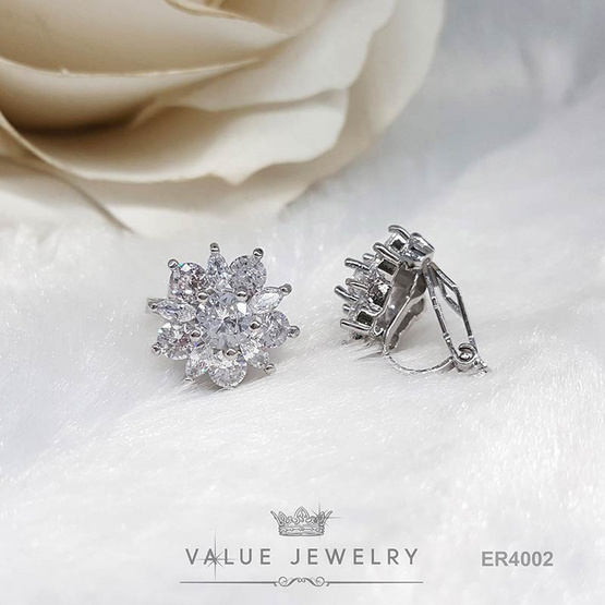 ValueJewelry ต่างหูแบบหนีบ ประดับคริสตัลทรงเพชรมาคี ลายดอกไม้ ขนาดพอเหมาะ ER4002