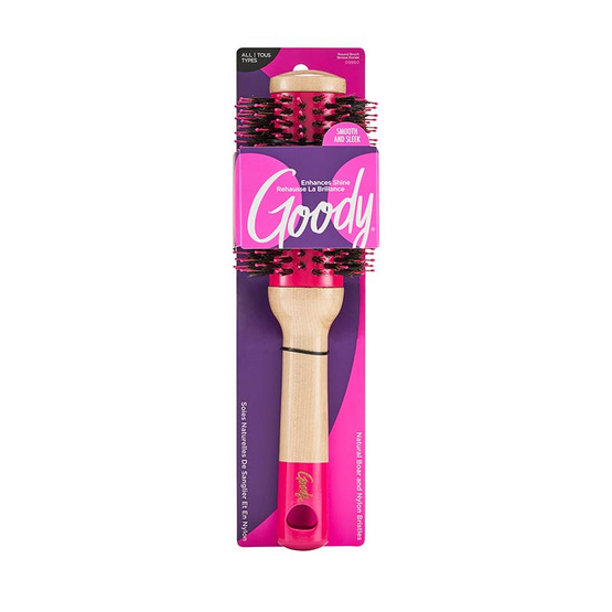 Goody หวีโรลขนหมูป่า (รุ่น 11214)  Wood Round Brush สีชมพู