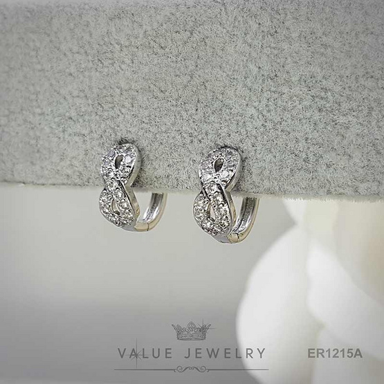 ValueJewelry ต่างหูห่วง ฝังคริสตัลละเอียด ลาย อินฟินิตี้ นำโชค Infinity ขนาดกลาง ER1215