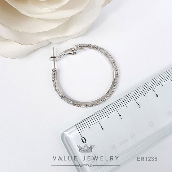 ValueJewelry ต่างหูห่วง ประดับคริสตัลแท้ ขนาด2มิลรอบวง ขนาด วง3เซน เงินแท้ ER1235