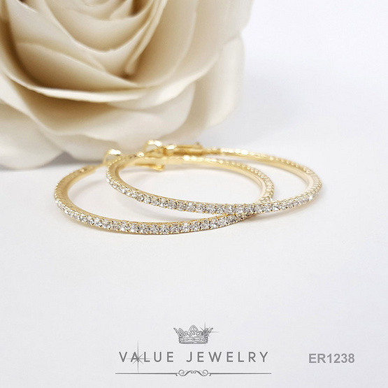 ValueJewelry ต่างหูห่วง ประดับคริสตัลแท้ ขนาด2มิลรอบวง ขนาด วง4เซน เงินแท้ ER1238ValueJewelry