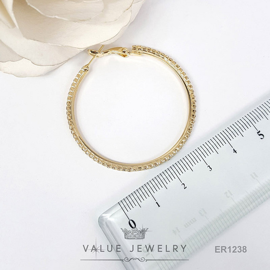 ValueJewelry ต่างหูห่วง ประดับคริสตัลแท้ ขนาด2มิลรอบวง ขนาด วง4เซน เงินแท้ ER1238ValueJewelry