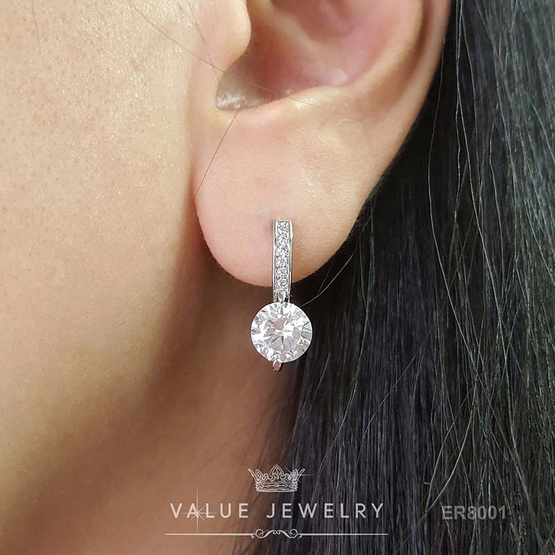 ValueJewelry ต่างหูแบบห่วง ฝังคริสตัลแท้ ประดับเสริมคริสตัลเพชรกลม ขนาด7มิล ER8001