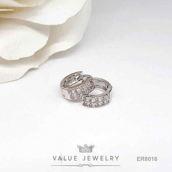 ValueJewelry ต่างหูห่วง ฝังคริสตัลแท้2แถว ขนาดเล็ก ต่างหู ตุ้มหู เครื่องประดับ ER8016