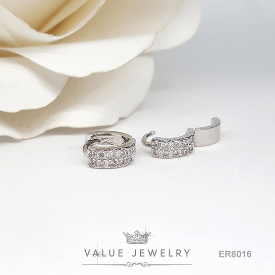 ValueJewelry ต่างหูห่วง ฝังคริสตัลแท้2แถว ขนาดเล็ก ต่างหู ตุ้มหู เครื่องประดับ ER8016