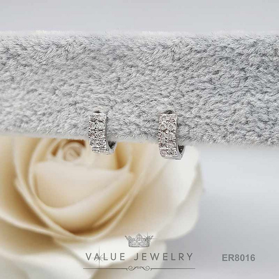 ValueJewelry ต่างหูห่วง ฝังคริสตัลแท้2แถว ขนาดเล็ก ต่างหู ตุ้มหู เครื่องประดับ ER8016